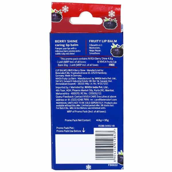 Nivea Winter Care Offer (Buy Berry Shine Caring Lip Balm 4.8 G Free Fruity Lip Balm 10 G)