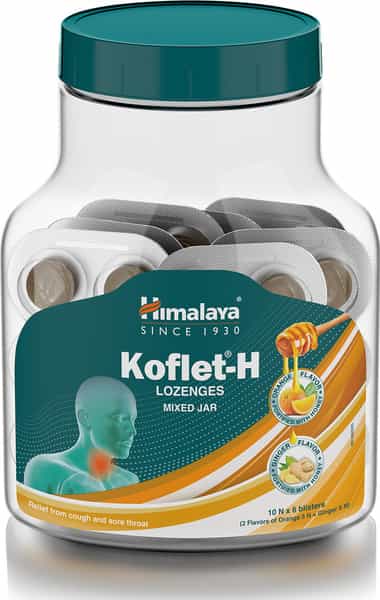 Himalaya Koflet H Mixed Flavour Relief From Cough & Sore Throat (6 Lozenges Of 10 Strip) Jar Of 60