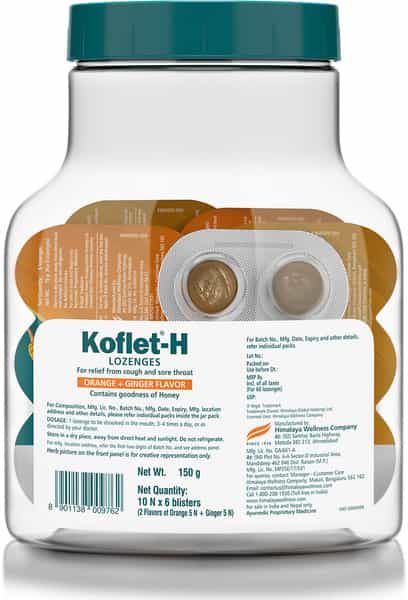 Himalaya Koflet H Mixed Flavour Relief From Cough & Sore Throat (6 Lozenges Of 10 Strip) Jar Of 60
