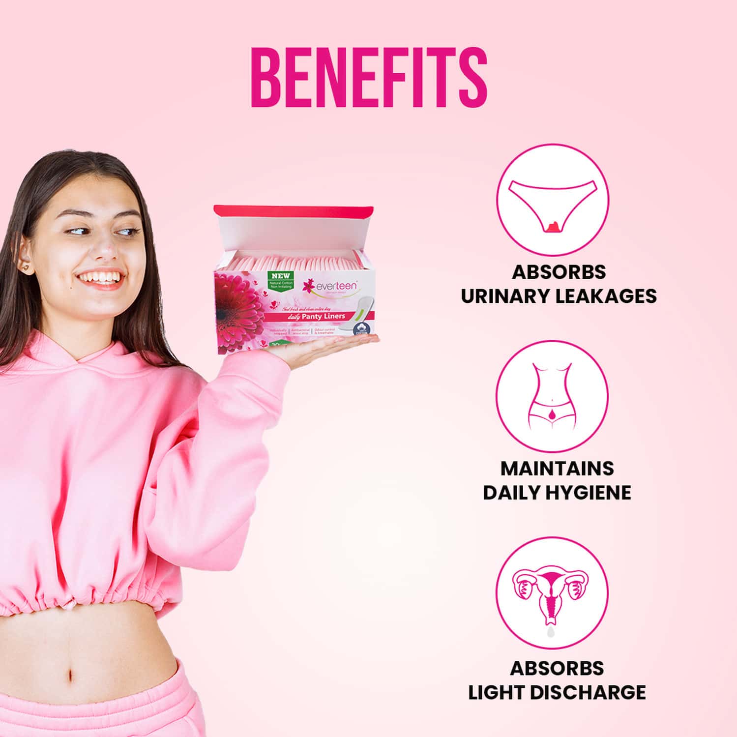 Buy EVERTEEN DAILY PANTY LINERS WITH ANTIBACTERIAL STRIPLIGHT DISCHARGE & LEAKAGE 3 PACKS