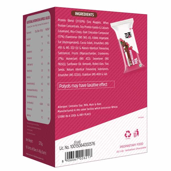 Muscleblaze 10G Protein Bar (Choco Cranberry | Pack Of 6) | Protein Blend