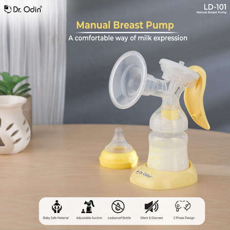 Dr. Odin Ld-101 Manual Breast Pump For Feeding Mothers With Bottle (White/Yellow)