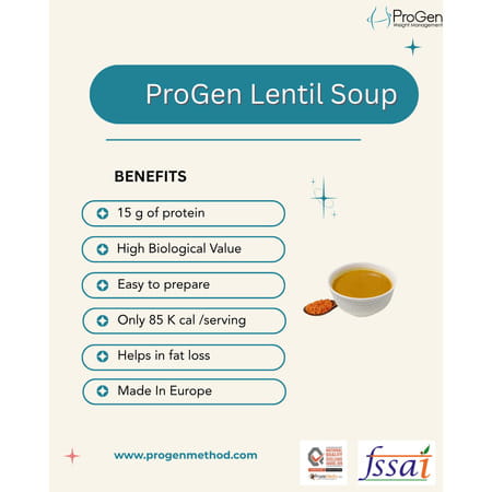 Progen Lentil Soup Powder | 15 G Of Protein Per Meal | Pack Of 7 105 Gm