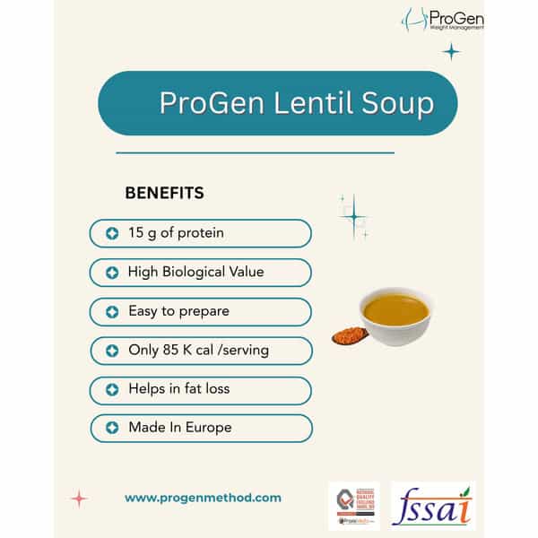 Progen Lentil Soup Powder | 15 G Of Protein Per Meal | Pack Of 7 105 Gm