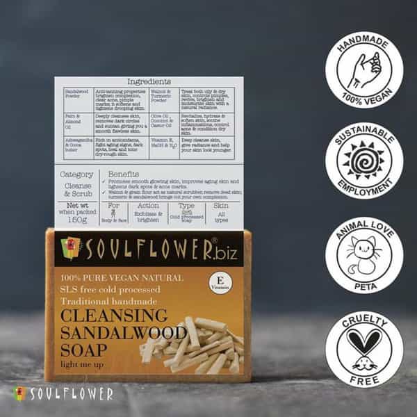 Soulflower Cleansing Sandalwood Soap 150Gm