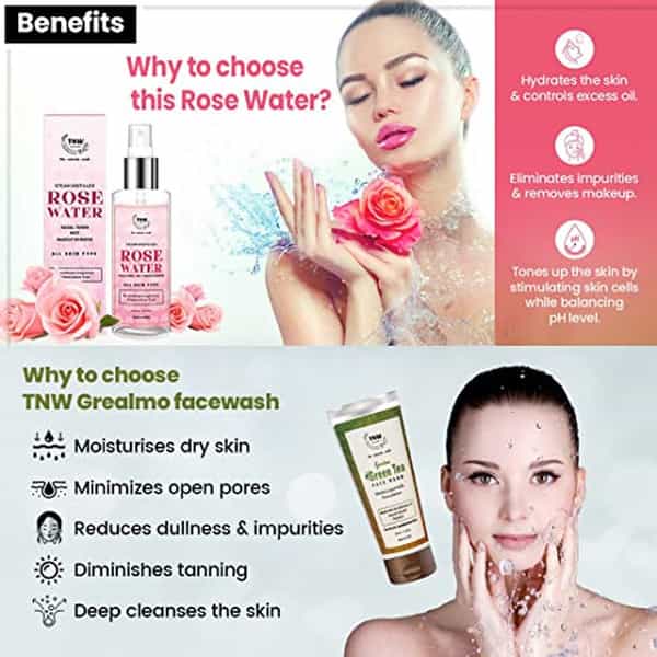 Tnw The Natural Wash Grealmo Face Wash (100Ml) And Steam Distilled Rose Water (200Ml) Combo Pack