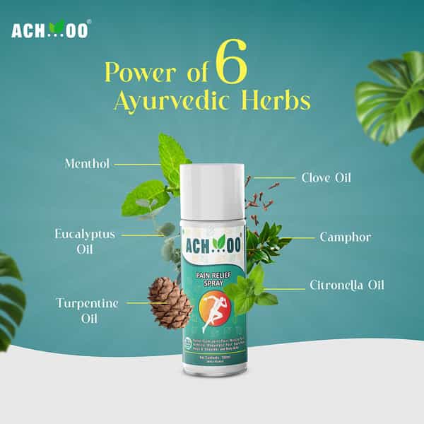 Ach...Oo Ayurvedic Pain Relief Spray With 100% Natural Actives For Joint Pain Body & Muscle 100Ml