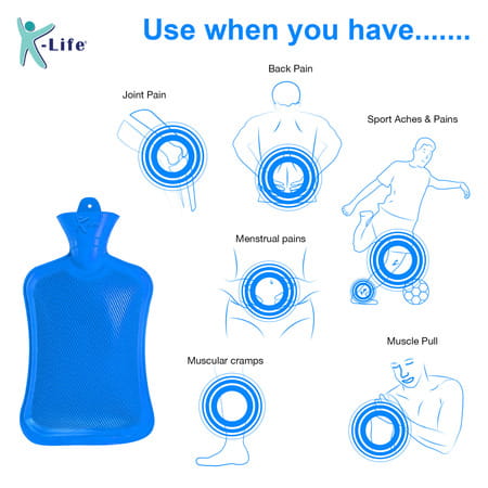 K-Life Leak Proof Thick Rubber Heating Pad Pain Relief Non-Electrical 2 L Hot Water Bag (Blue)