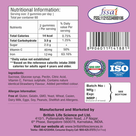 Happi Kidz Calcium+Vitamin D3 Gummies&Happi Kids Iron+Vitamin C Gummies Combo