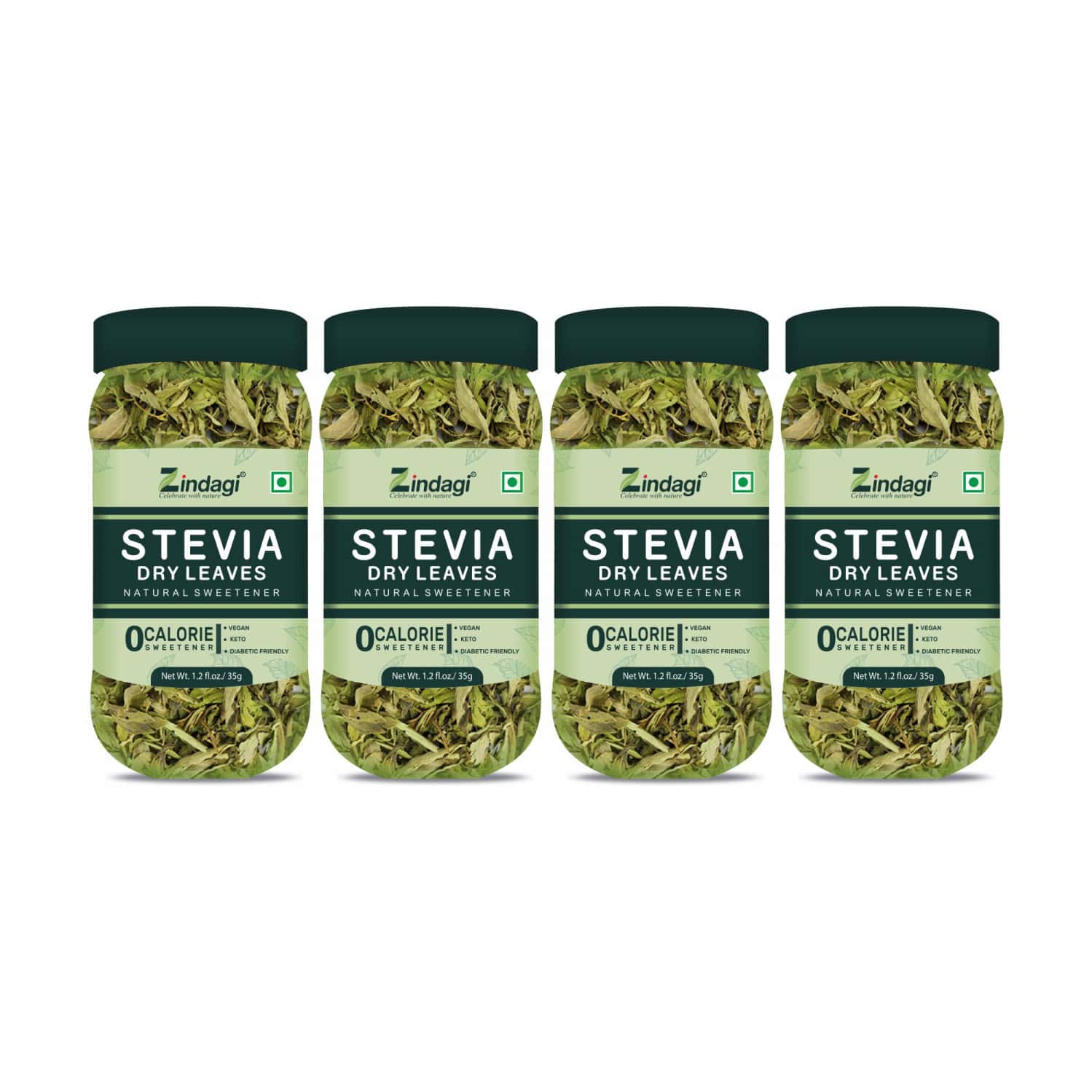 Zindagi Dry Stevia Leaves | Natural Sugarfree Substitute | Stevia Extract|35gm| Pack Of 4