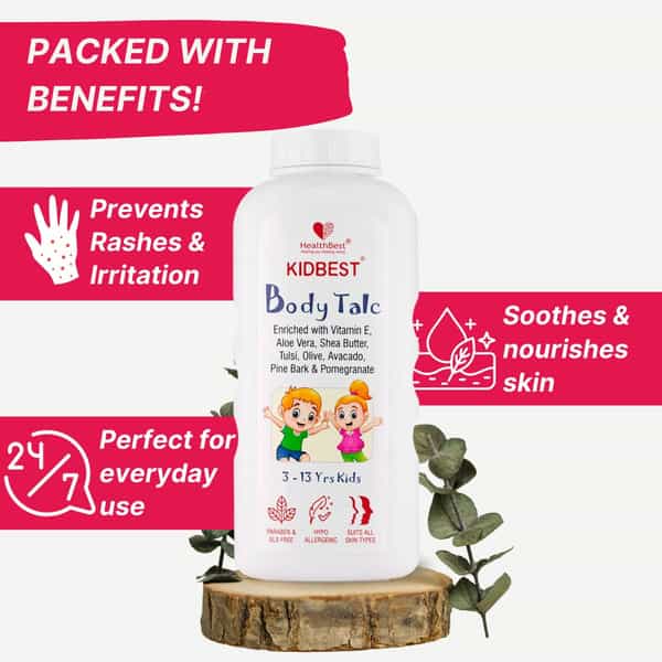 Healthbest Body Talc For Kids Normal Sensitive Dry Skin Tear Paraben And Sls Free - 100Gm