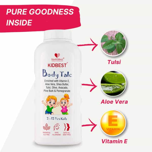 Healthbest Body Talc For Kids Normal Sensitive Dry Skin Tear Paraben And Sls Free - 100Gm