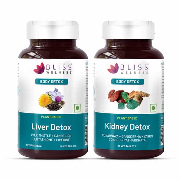 Bliss Welness Kidney Detox + Liver Detox 60+60 Veg Tablets 