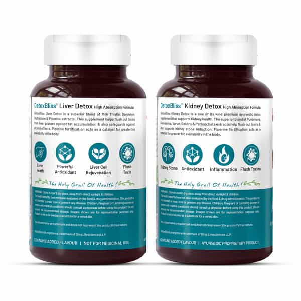 Bliss Welness Kidney Detox + Liver Detox 60+60 Veg Tablets 
