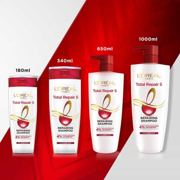 L'oreal Paris Shampoo, For Damaged And Weak Hair, With Pro-Keratin + Ceramide, Total Repair 5, 1Ltr