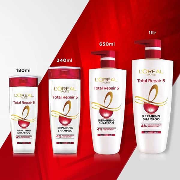 L'oreal Paris Shampoo, For Damaged And Weak Hair, With Pro-Keratin + Ceramide, Total Repair 5, 1Ltr