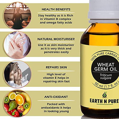 Earth N Pure Wheat Germ Oil 100% Pure Natural And Cold Pressed - 50 Ml (1.7 Fl. Oz.) (50 Ml)