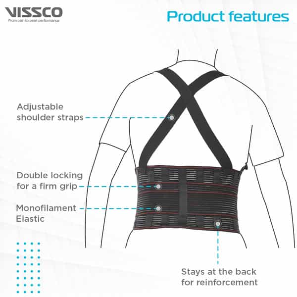 Vissco Industrial Back Support For Lifting Heavy Material/Goods - Medium (Black)