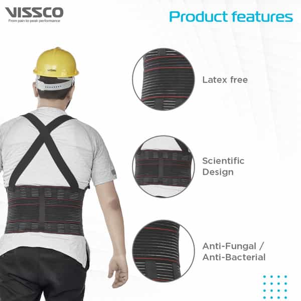 Vissco Industrial Back Support For Lifting Heavy Material/Goods - Medium (Black)