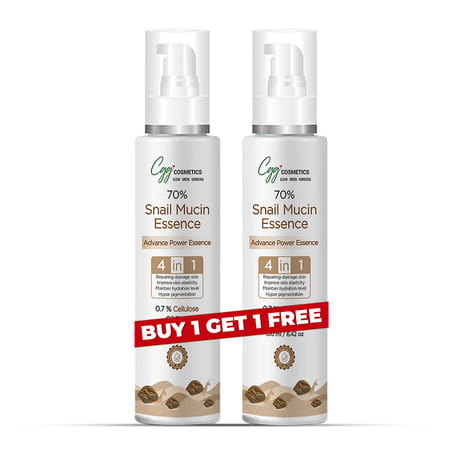 Cgg Cosmetics 70% Snail Mucin Essence( Buy 1 Get1) 0.7 % Cellulose Oil Free- All Skin Types-100ml