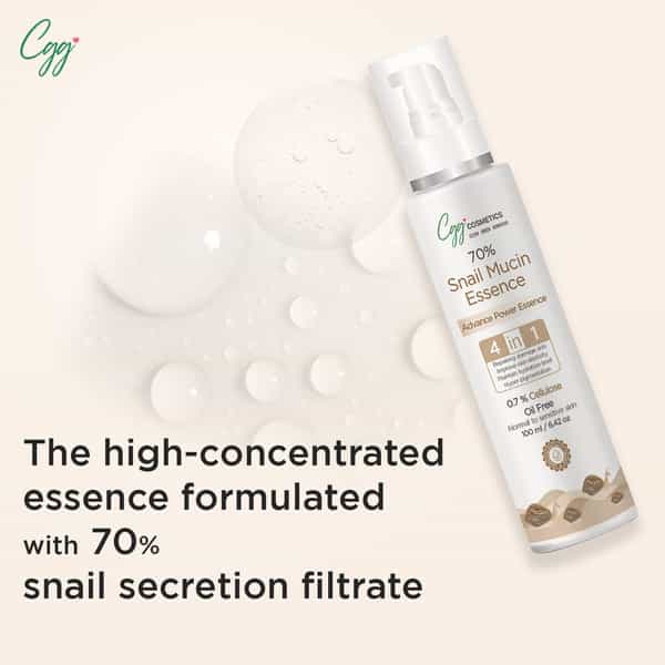 Cgg Cosmetics 70% Snail Mucin Essence( Buy 1 Get1) 0.7 % Cellulose Oil Free- All Skin Types-100Ml