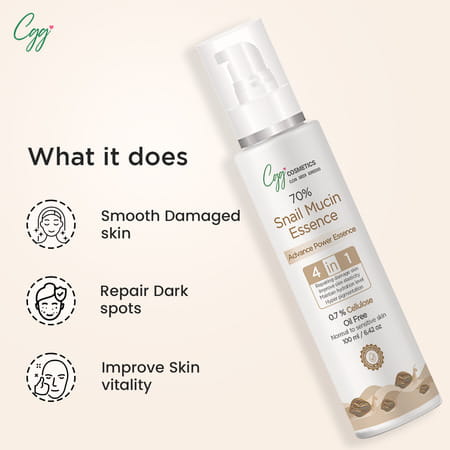 Cgg Cosmetics 70% Snail Mucin Essence( Buy 1 Get1) 0.7 % Cellulose Oil Free- All Skin Types-100Ml