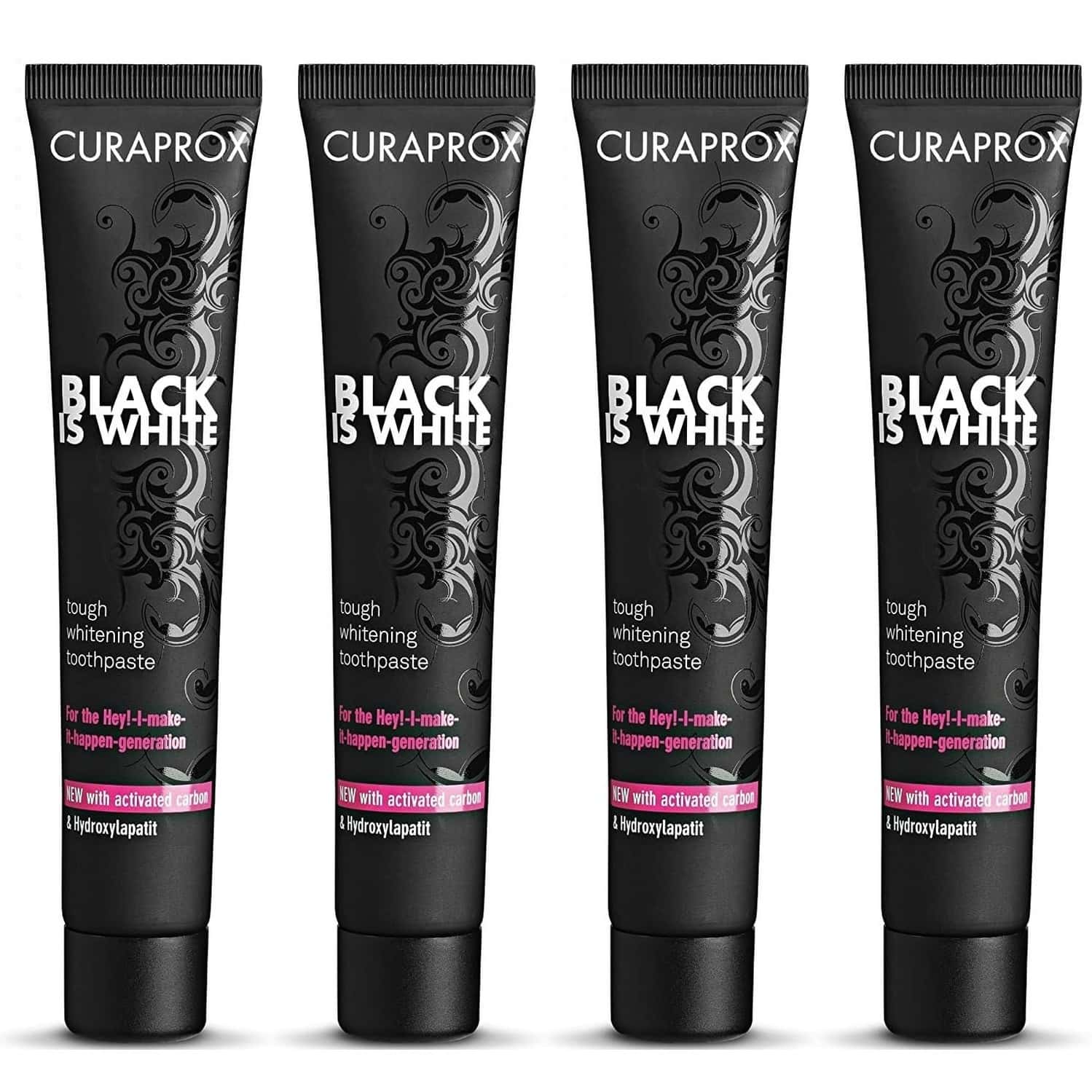 Curaprox Black Is White Charcoal Whitening Toothpaste 90ml Tube X Pack Of 4