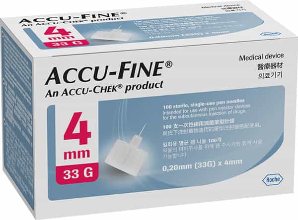 Accu-Chek Accu-Fine Insulin Pen Needles | 100 No's | 33G X 4Mm