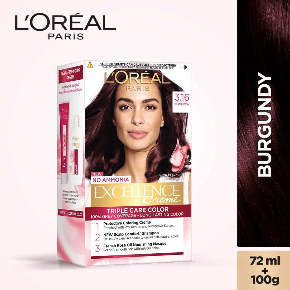 Buy L Oreal Paris Excellence Creme 3 16 Burgundy 72ml 100g Hair Color Box Of 172 G Online At Flat 18 Off Pharmeasy
