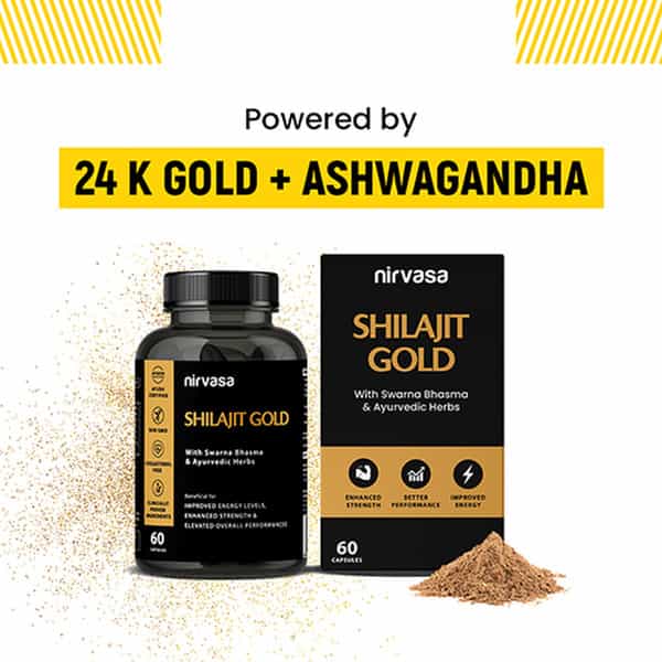 Nirvasa Shilajit Gold Capsules | 100% Pure Himalayan | Enhances Strength | Stamina & Power | 60N