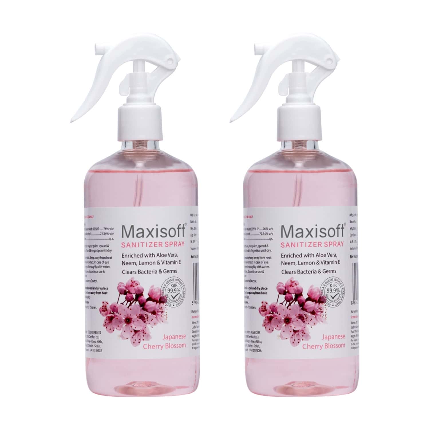 Maxisoft Sanitizer Spray | Japanese Cherry Blossom | 500 Ml | Pack Of 2