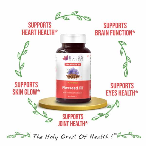 Bliss Welness Flaxseed Oil For Heart | Brain Health Supplement|For Men And Women|60 Softgel Capsules
