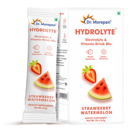 Dr. Morepen Hydrolyte Electrolyte & Vitamin Drink Mix | Strawberry Watermelon - 8.8g X 10 Sachets