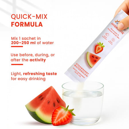 Dr. Morepen Hydrolyte Electrolyte & Vitamin Drink Mix | Strawberry Watermelon - 8.8g X 10 Sachets