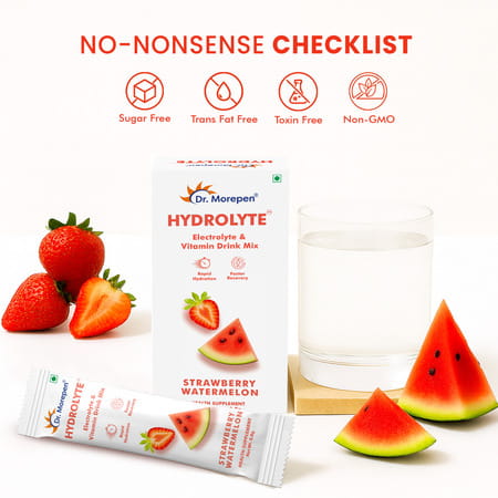 Dr. Morepen Hydrolyte Electrolyte & Vitamin Drink Mix | Strawberry Watermelon - 8.8g X 10 Sachets