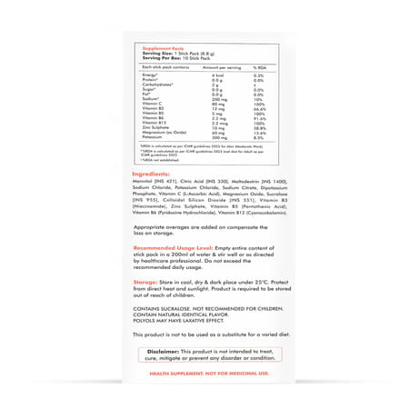 Dr. Morepen Hydrolyte Electrolyte & Vitamin Drink Mix | Strawberry Watermelon - 8.8g X 10 Sachets