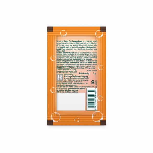Himalaya Gasex Fizz | Acidity | Gas & Indigestion | Orange | Sachet | 5 Gm | 25 No's