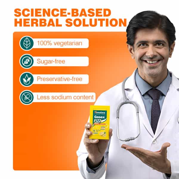 Himalaya Gasex Fizz | Acidity | Gas & Indigestion | Orange | Sachet | 5 Gm | 25 No's