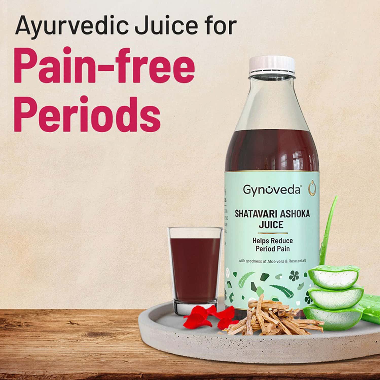 Buy GYNOVEDA SHATAVARI ASHOKA JUICE FOR PERIOD PAIN RELIEF. HASSLEFREE