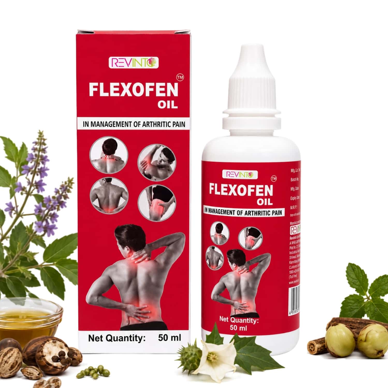 Revinto Flexofen Oil | Herbal Pain Relief Oil | 50ml Pack Of 2