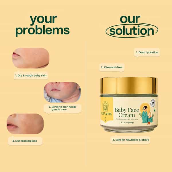Pure Aura Babys Pure Pampering Package | Ayurvedic Massage Oil| Gentle Baby Wash & Face Cream