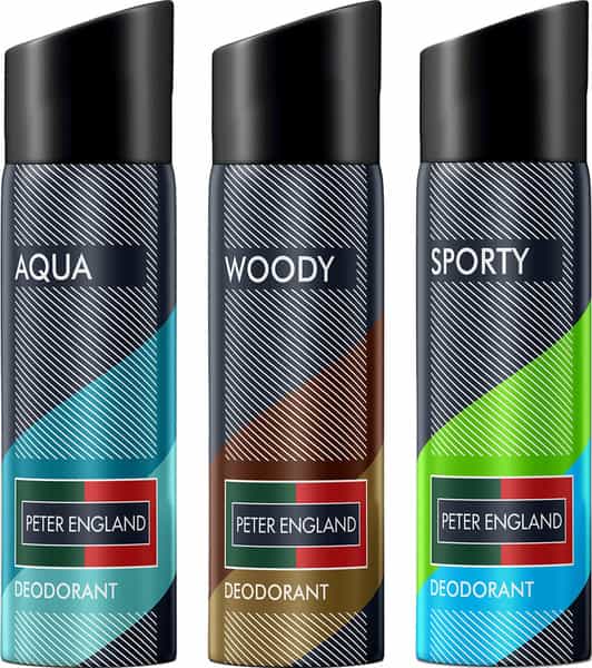 Peter England Fresh Fragrance Aqua Woody & Sporty Deodorant (Pack Of 3) - 450 Ml