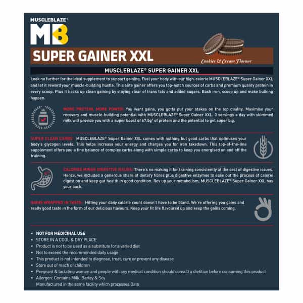 Muscleblaze Super Gainer Xxl (Cookies & Cream | 3Kg / 6.6Lbs | 30 Servings)