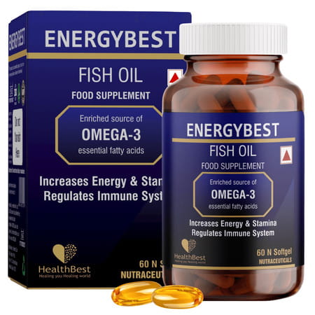 Healthbest Energybest Fish Oil Soft Gel Capsule-Omega 3|Increase Energy & Stamina|1000mg|60 Capsule