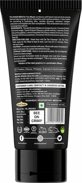 Khadi Men De Tan Face Mask Exfoliates & Tighten The Skin Pigmentation Control-100Gm