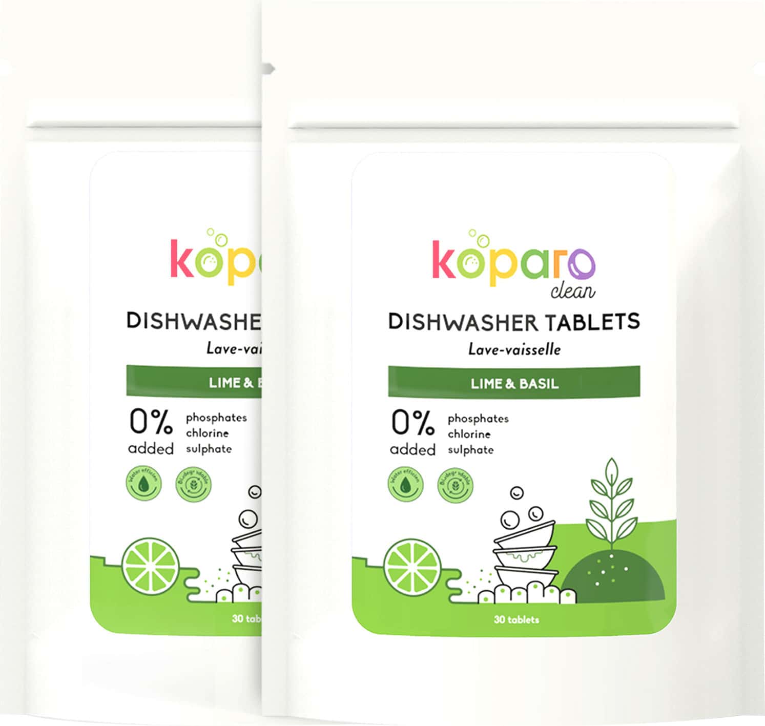 Koparo Dishwashing Tablet Non Toxic Tough On Grease Dishwasher Lime & Basil Fragrance - 600 Gram X 2
