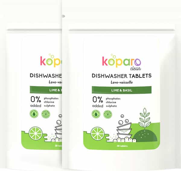 Koparo Dishwashing Tablet Non Toxic Tough On Grease Dishwasher Lime & Basil Fragrance - 600 Gram X 2
