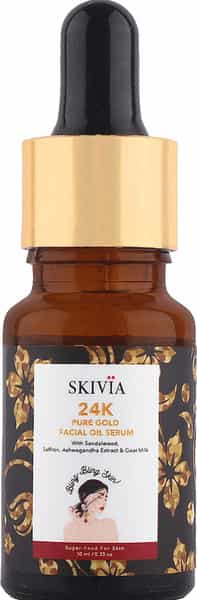 Skivia 24K Pure Gold Mini Facial Oil Serum With Sandalwood -Reduces Signs Of Ageing (10 Ml)