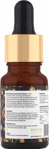 Skivia 24K Pure Gold Mini Facial Oil Serum With Sandalwood -Reduces Signs Of Ageing (10 Ml)