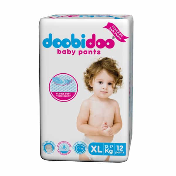 Doobidoo Baby Pants - Extra Large Size Diapers (12 Count) - With Anti Leak Side Cuffs (12-17 Kgs)